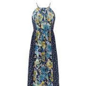 Joie Annati Silk Strappy Maxi Dress size 6 Blue Yellow & White Floral Lined